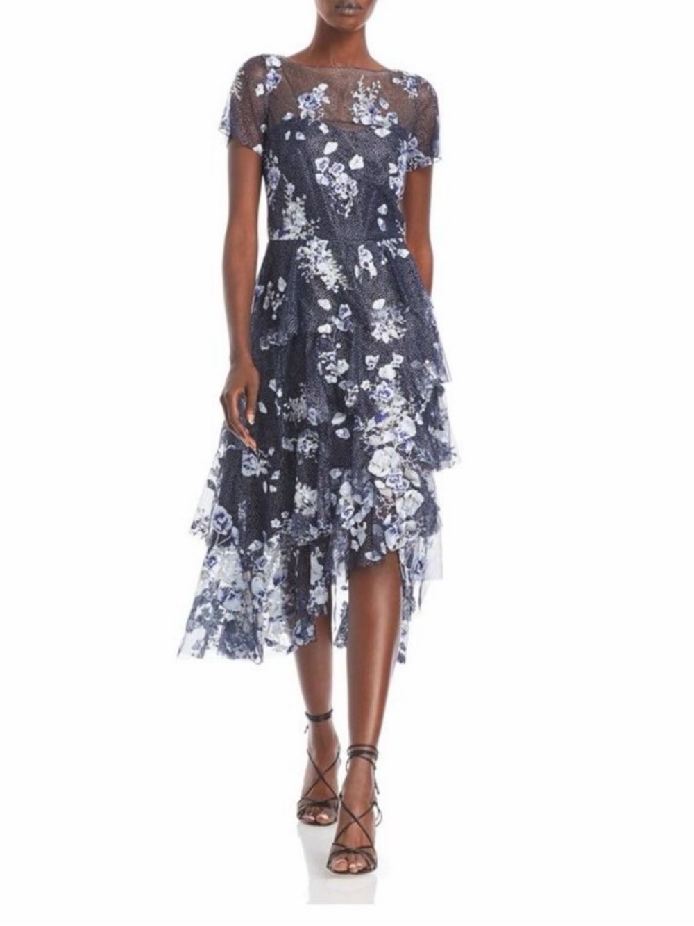 Marchesa Notte Midi Cocktail Dress in Navy Sz 12 NWT - Picture 11 of 12